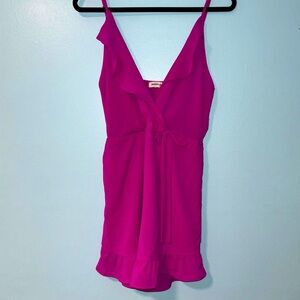 Monteau Women’s Size M Pink Purple Flowy Lined Romper with Tie